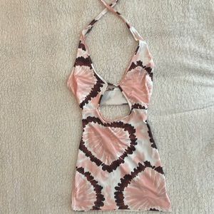 SHEIN cut out front tie dye halter dress
